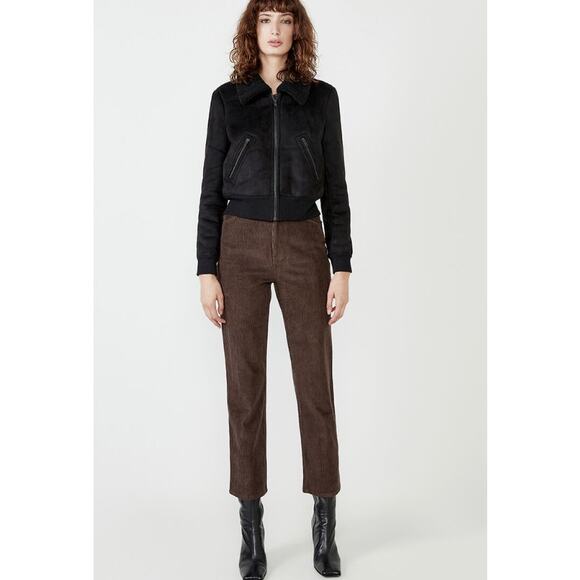 BARDOT Women's Shearling Bomber Jacket Small US 4 Black Faux Suede Cropped NWT - Picture 2 of 15